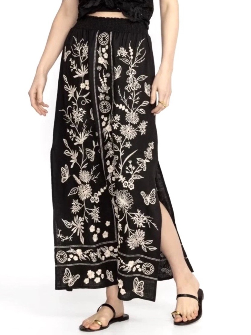 Johnny Was JWLA Black Linen Embroidered Maxi Skirt - Picture 2 of 14